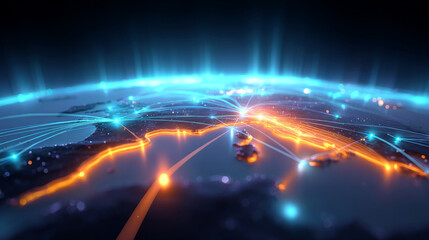 Global air traffic map interface with real-time plane markers and route lines
