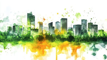 Fototapeta premium Serene city skyline with trees during peaceful daytime