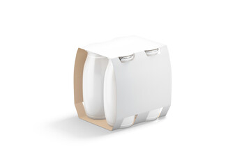 Blank white drinkable yogurt in paper pack mockup, side view
