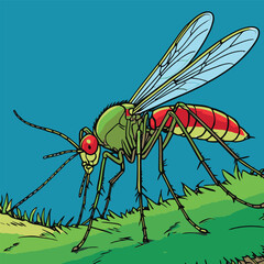 comic book style mosquito illustration that is often found in gardens