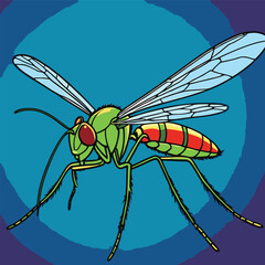 comic book style mosquito illustration that is often found in gardens