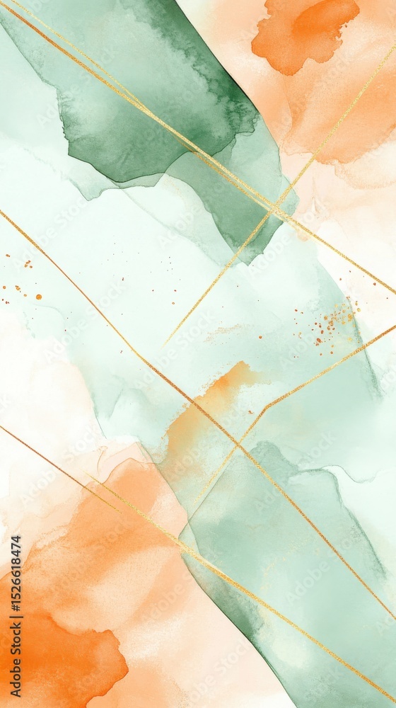 Poster abstract artwork with gold lines in serene indoor setting