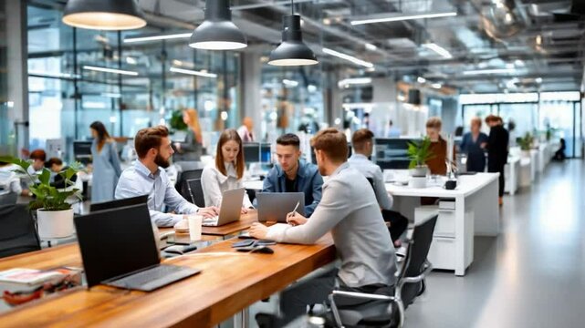 Modern Workspace Synergy: Capturing the essence of collaboration and innovation, this image showcases a vibrant modern office space.