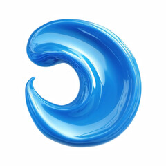 Glossy blue gel swirl in smooth wave shape, isolated on white background.