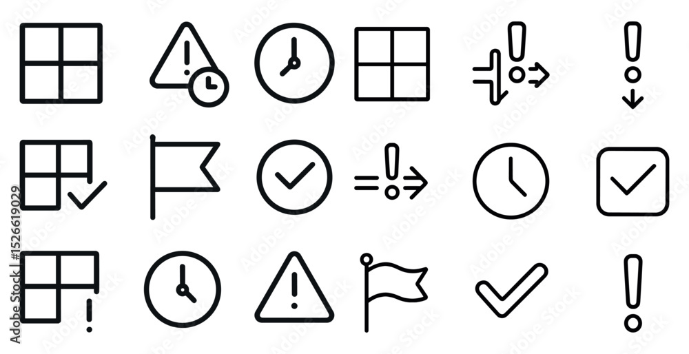 Poster minimalist icon set for timely alerts and notifications in graphic design