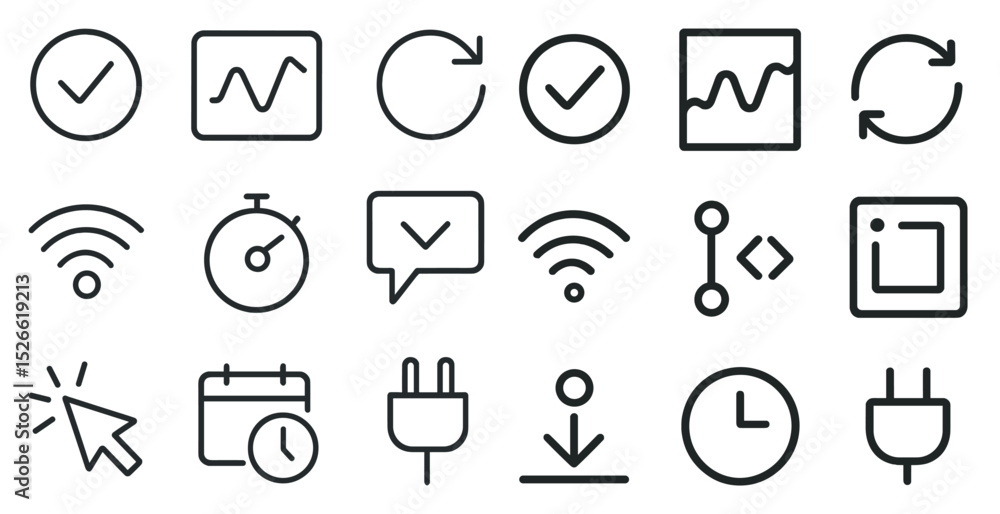 Poster set of simple line icons for technology and communication design