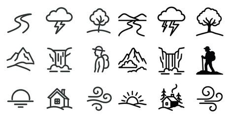 Fototapeta premium Nature adventure and weather icons for outdoor and travel design projects