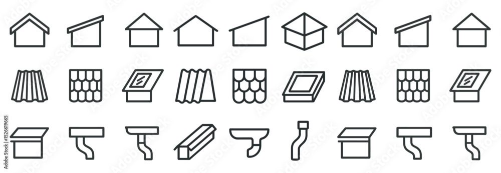 Poster roofing and gutter icon set for architecture and design projects