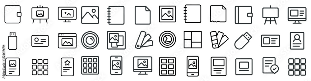 Aufkleber digital media and office icons for web and app design projects