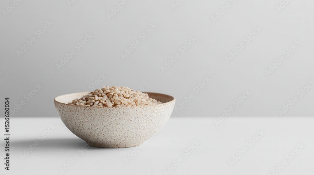 Poster minimalist bowl of rice on a table in a serene indoor setting