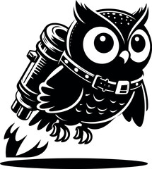 Owl with Jetpack Cartoon Illustration