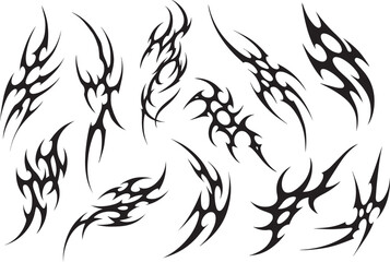 y2k tribal sigilism tatto pack. Flame shape in liquid mercury. abstract neo tribal cyber sigil gothic melted modern burn form, design element.