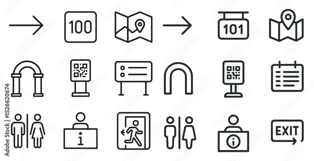 Poster essential map and navigation icons for travel and location-based services