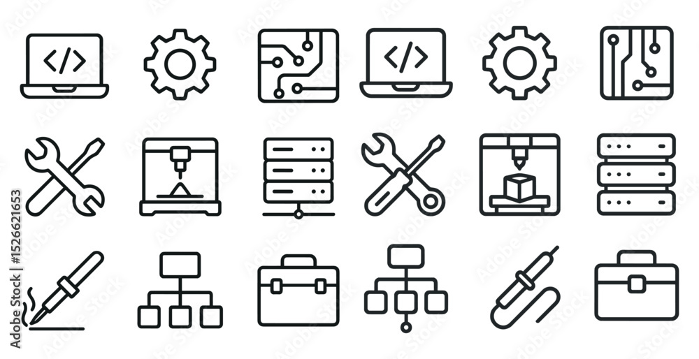 Poster technology and engineering icons for development and design projects
