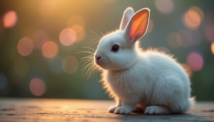 Obraz premium White rabbit sitting peacefully in garden during daytime