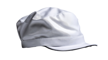 The Cook's Cap: A pristine white cook's cap, elegantly crafted and meticulously styled, rests in the soft glow of a professional culinary setting.