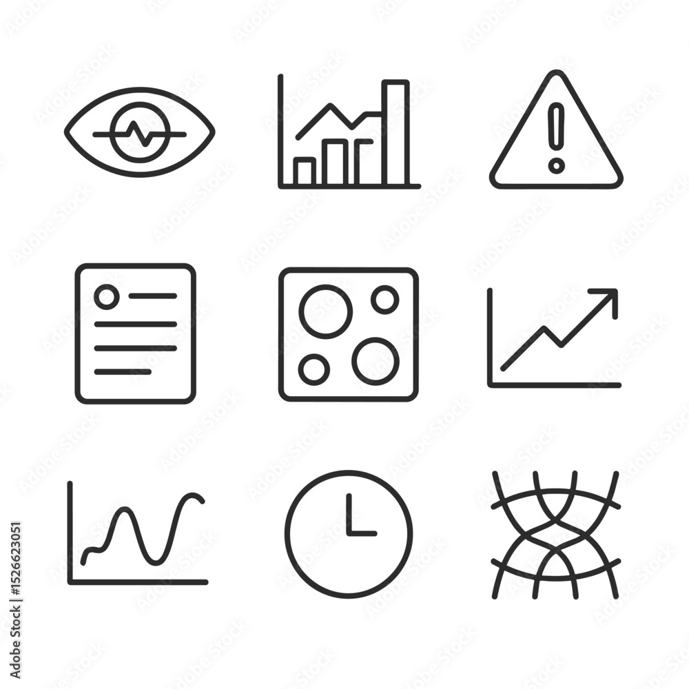 Poster user monitoring icons. outline icon set of user behavior monitoring: eye with waveform, activity cha