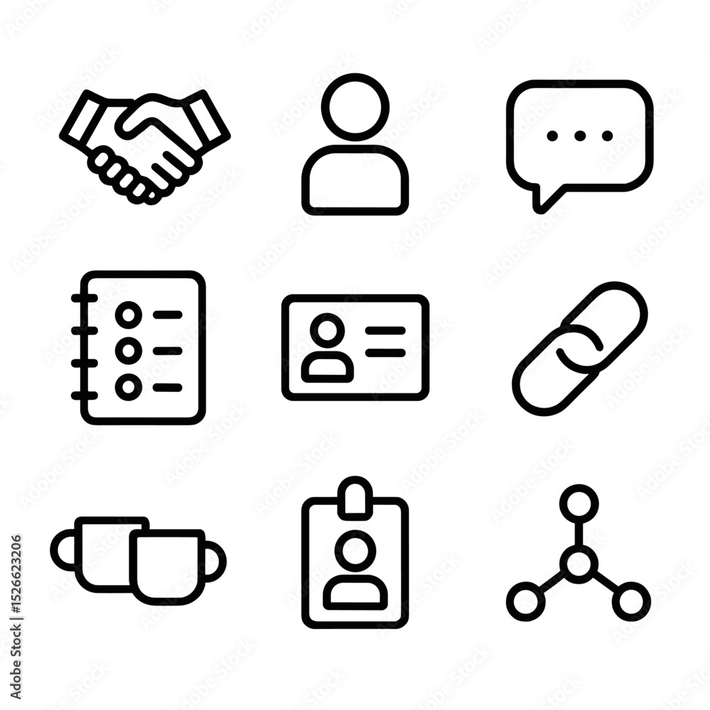 Aufkleber virtual networking icons. outline icon set of virtual networking: handshake, profile avatar, chat bu