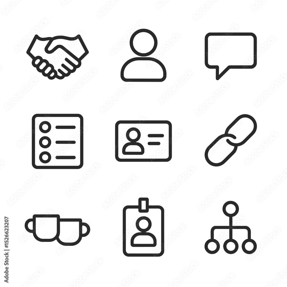 Aufkleber virtual networking icons. outline icon set of virtual networking: handshake, profile avatar, chat bu