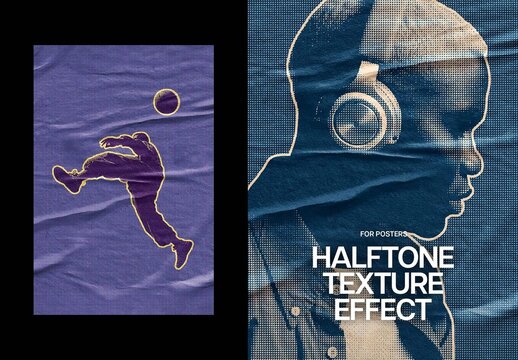Halftone Texture Glued Paper Poster Effect Mockup