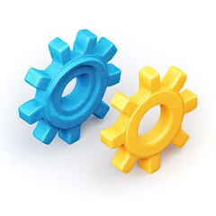 Two colorful gears interlocked, isometric view