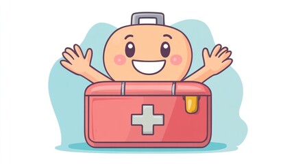 Cartoon first-aid kit character with happy expression