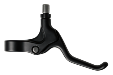 Black bicycle brake lever showcasing modern design and function on a transparent background