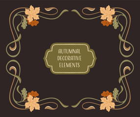 Autumn Art Nouveau Corners. Seasonal Vintage elements with fall leaves and acorns. Vector.
