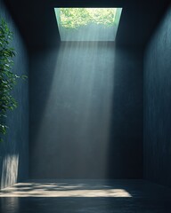 Dark room, skylight, sunbeams