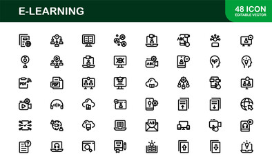Professional E-learning icon collection crafted to elevate online education interfaces, course creators, and virtual classrooms with clean, modern visuals.