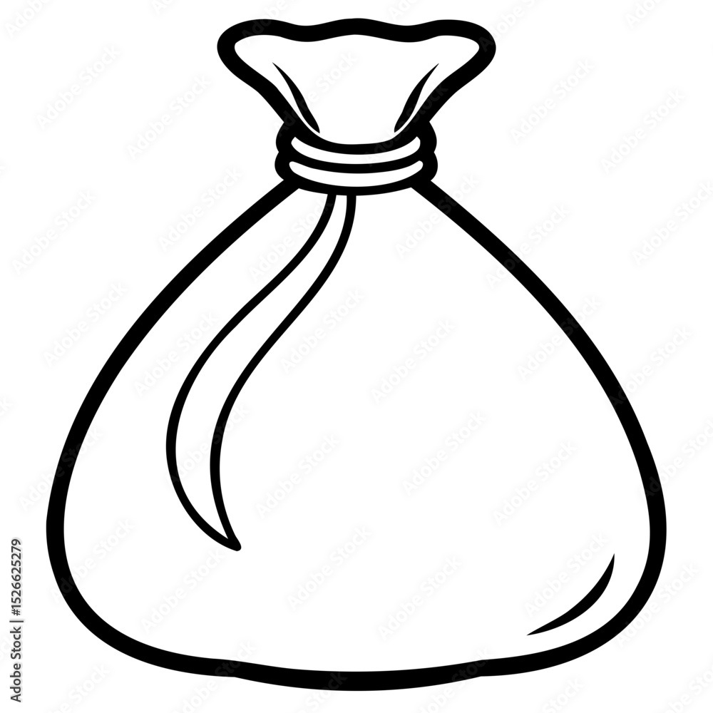 Poster illustration of a tied sack with visible outline and a simple design element on transparent backgrou