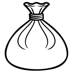 Illustration of a tied sack with a thick outline and a gathered top design style on transparent background