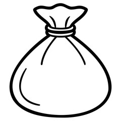 Illustration of a tied sack with gathered top and bound middle in black and white on transparent background