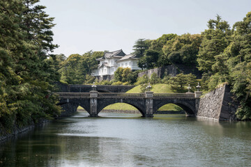 Fototapeta premium serene view of imperial palace in tokyo featuring its iconic architecture against clean ultrabright background