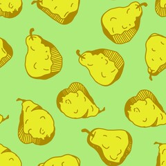 Seamless Hand-Drawn Pear Pattern in Flat Style
