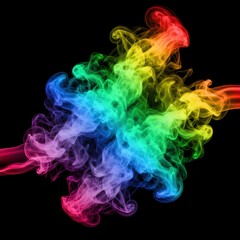 Obraz premium Dynamic Swirls of Rainbow-Colored Smoke Against a Deep Black Background, Creating a Vibrant and Abstract Explosion of Hues