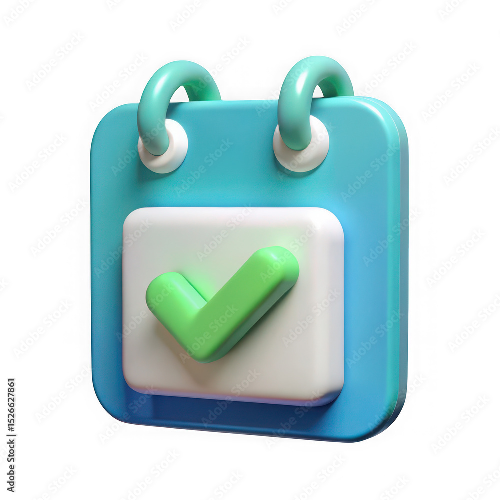 Aufkleber 3d render of a teal calendar icon with a green checkmark isolated on transparent background