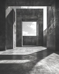 Gray concrete structure with a skylight