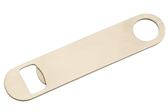 Sleek metal bottle opener for easy access to beverages on a transparent background