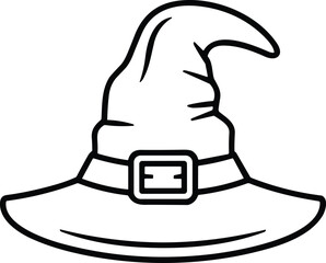 Curved Witch Hat Line Art Vector – Halloween Magic Costume Illustration