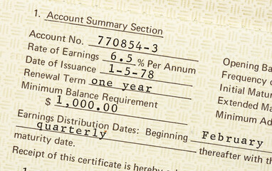 Macro close up of a vintage passbook savings book background