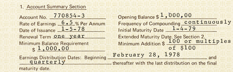Macro close up of a vintage passbook savings book background