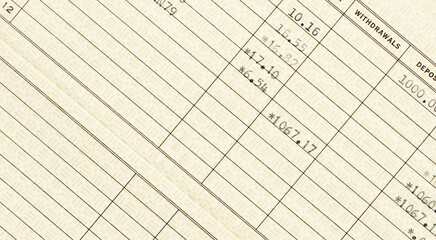 Macro close up of a vintage passbook savings book background