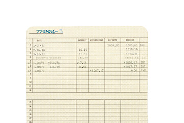 Macro close up of a vintage passbook savings book background