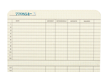 Macro close up of a vintage passbook savings book background