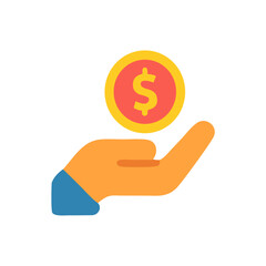 Hand Holding Money Coin Icon. Vector.