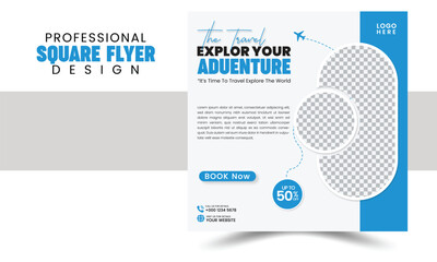 modern innovative travel tour promotion banner traveling business marketing social media post square flyer template