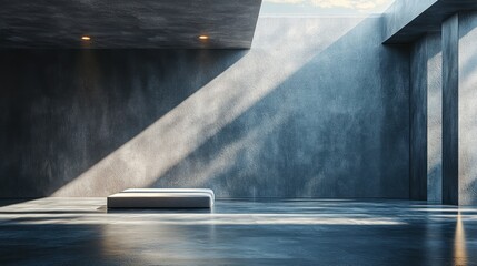 Modern concrete interior, sunlight streams