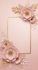 Elegant floral frame with soft pink blossoms and golden accents for a touch of sophistication.