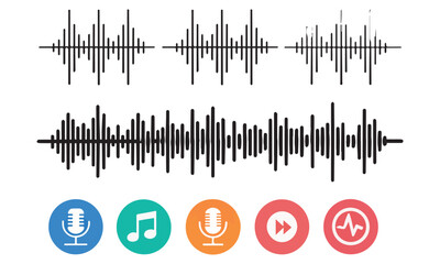 Sound Wave Visualisation, Podcast sound waves set. Waveform pattern for music player, podcast, voise message, music app. Audio wave icon